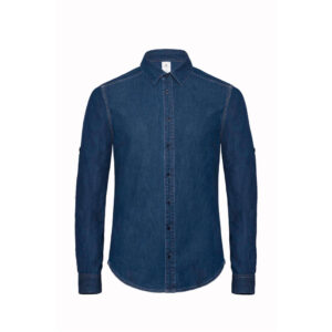 Denim keprová košeľa s dlhým rukávom b&c s vlastnou potlačou