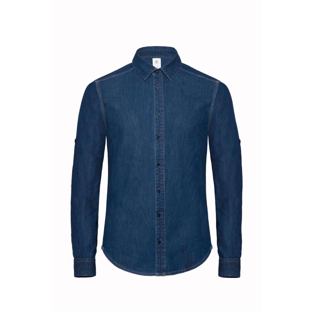 Denim keprová košeľa s dlhým rukávom B&C | DNM Vision /men 1 Denim keprová košeľa s dlhým rukávom b&c s vlastnou potlačou