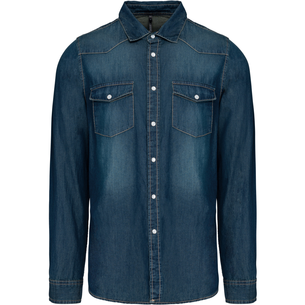 Denim košeľa s dlhým rukávom Kariban | K 519 1 Denim košeľa s dlhým rukávom kariban | k 519 s vlastnou potlačou