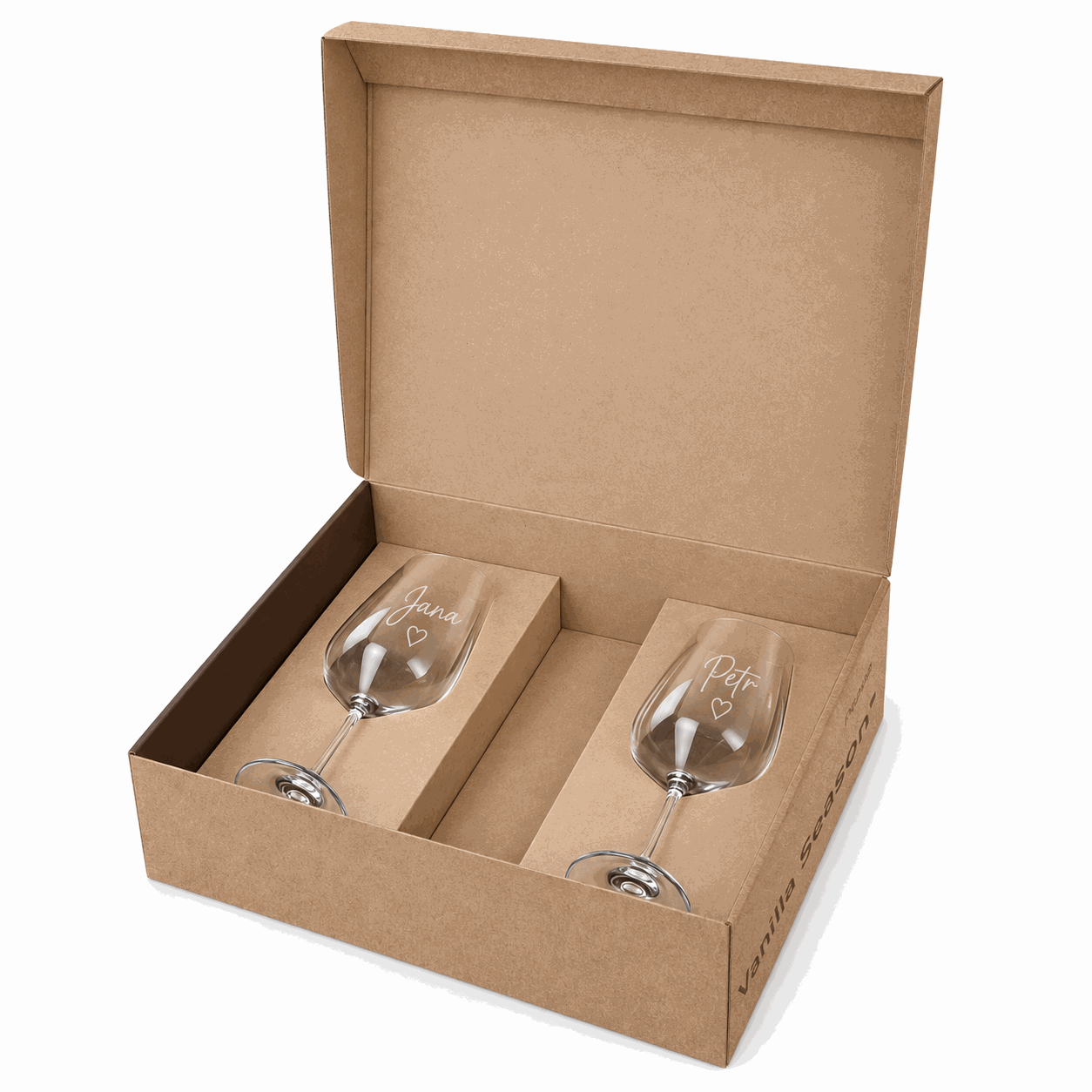 Sada na víno, krabice s prostorem pro láhev + 2 sklenice s vlastním gravírováním